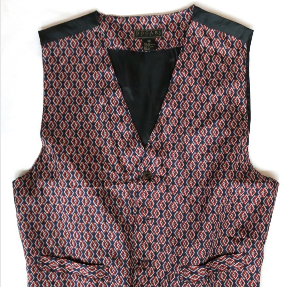 Bogari‎ Studio Men's M Classic 100% Silk Red~Navy Blue Foulard Vest